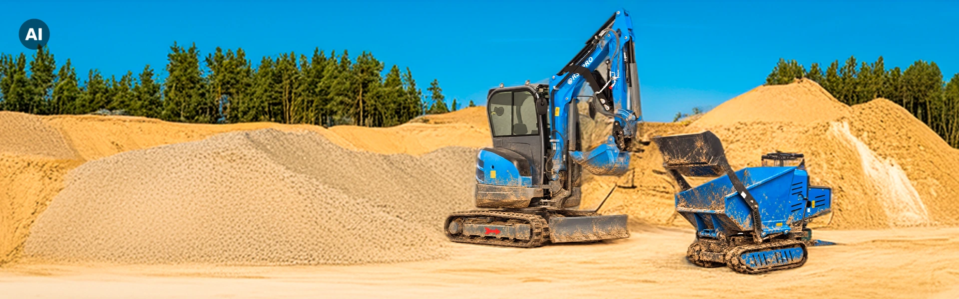 Rippa-Minibagger R18 PRO und Kettendumper RD06 in einer Sandgrube